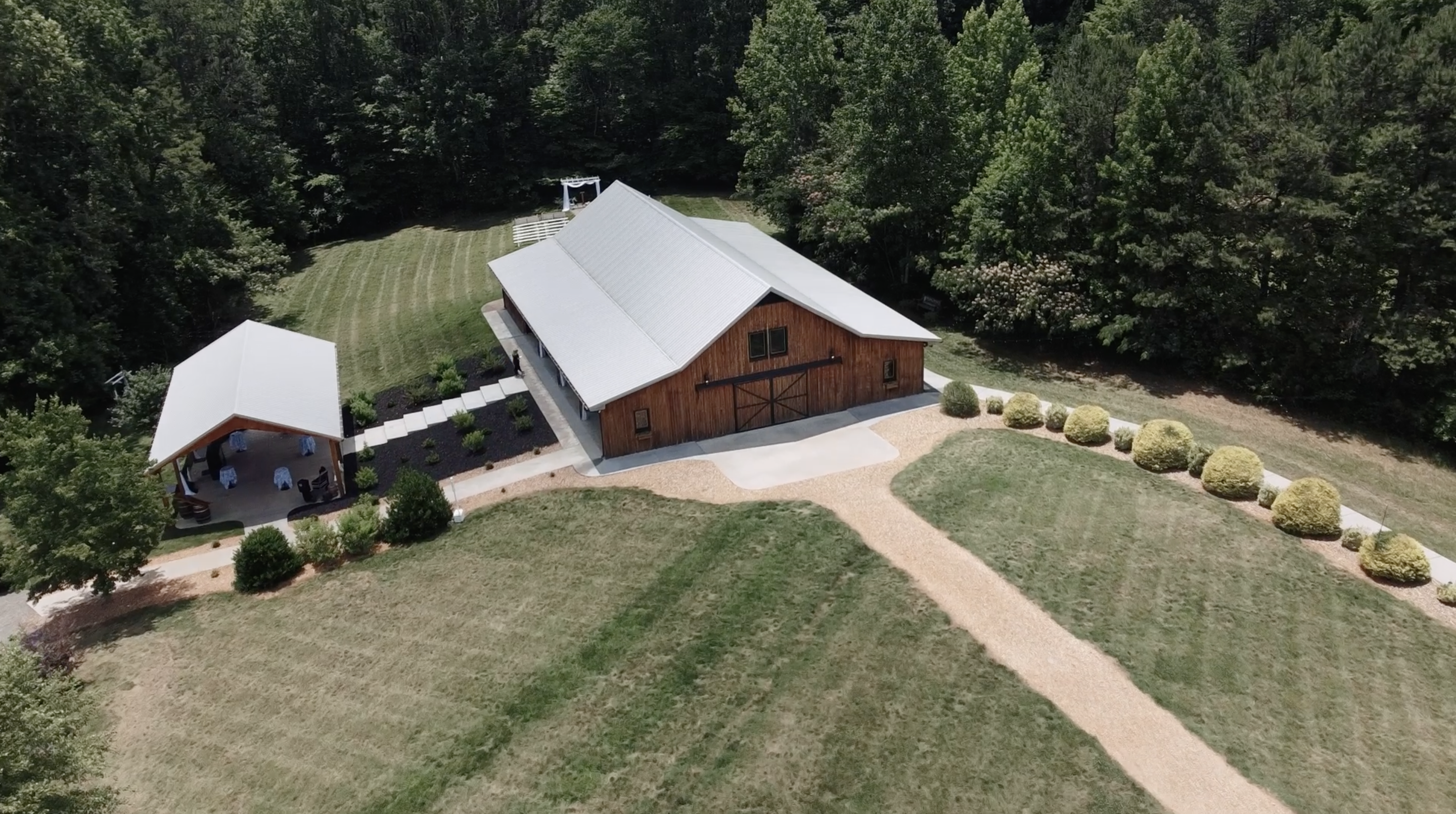 Aerial view of The Loft at Sunflower Trail wedding venue in Mocksville, NC